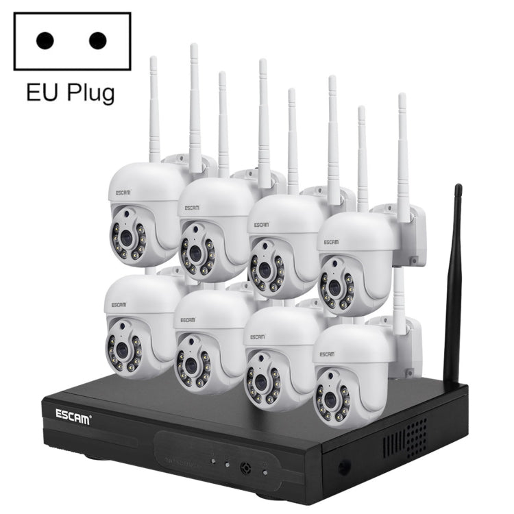 ESCAM WNK718 HD 3.0 Million Pixels 8-channel Wireless + 8IPC Wireless NVR Security System, UK Plug, WNK718 ESCAM WNK718 HD 3.0 Million Pixels 8-channel Wireless + 8IPC Wireless NVR Security System, UK Plug, WNK718
